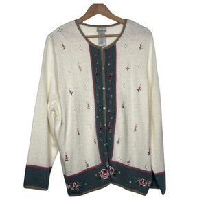 Vintage Dead Stock NWT Embroidered Cream Rose Sweater Cardigan Size 1x (16-18)